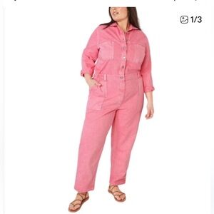 Old navy pink button up jumpsuit xxl EUC